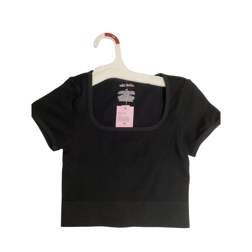 Wild Fable‎ Black Fitted Crop Top Short Sleeve Square Neck Girls XS